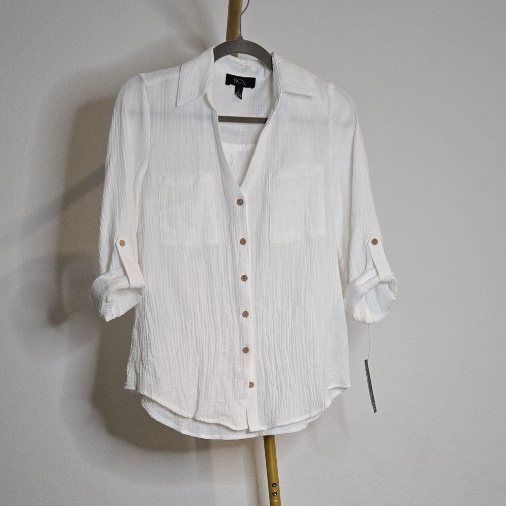 NWT BCX Ivory Button-Up Blouse